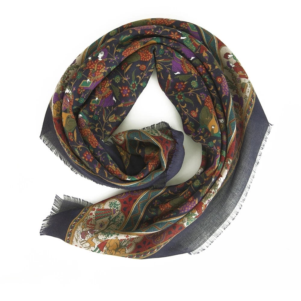 Oriental Multicolor Square Foulard Scarf Colorful Print, superb - 3