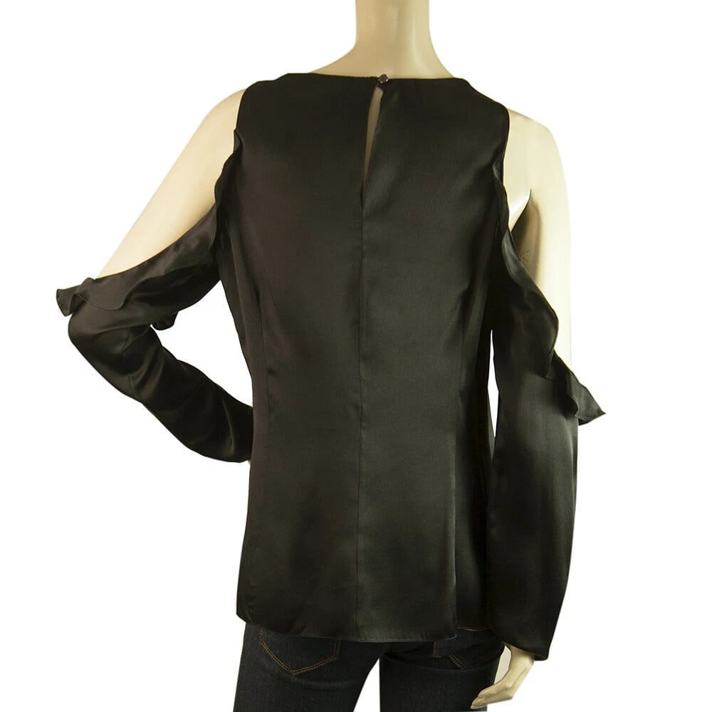 Cushnie et Ochs Black 100% Silk Ruffled Open Cut Shoulders Blouse Top size US 8 - 2