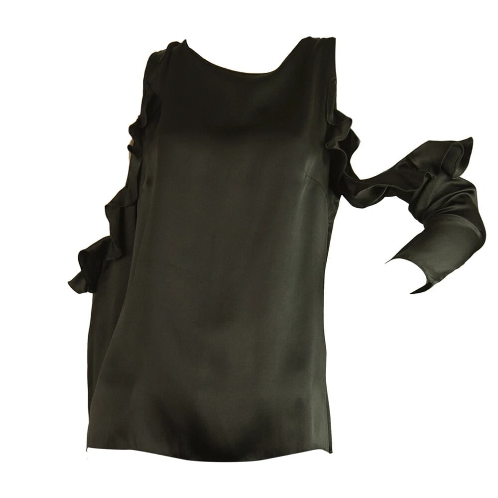 Cushnie et Ochs Black 100% Silk Ruffled Open Cut Shoulders Blouse Top size US 8 - 6