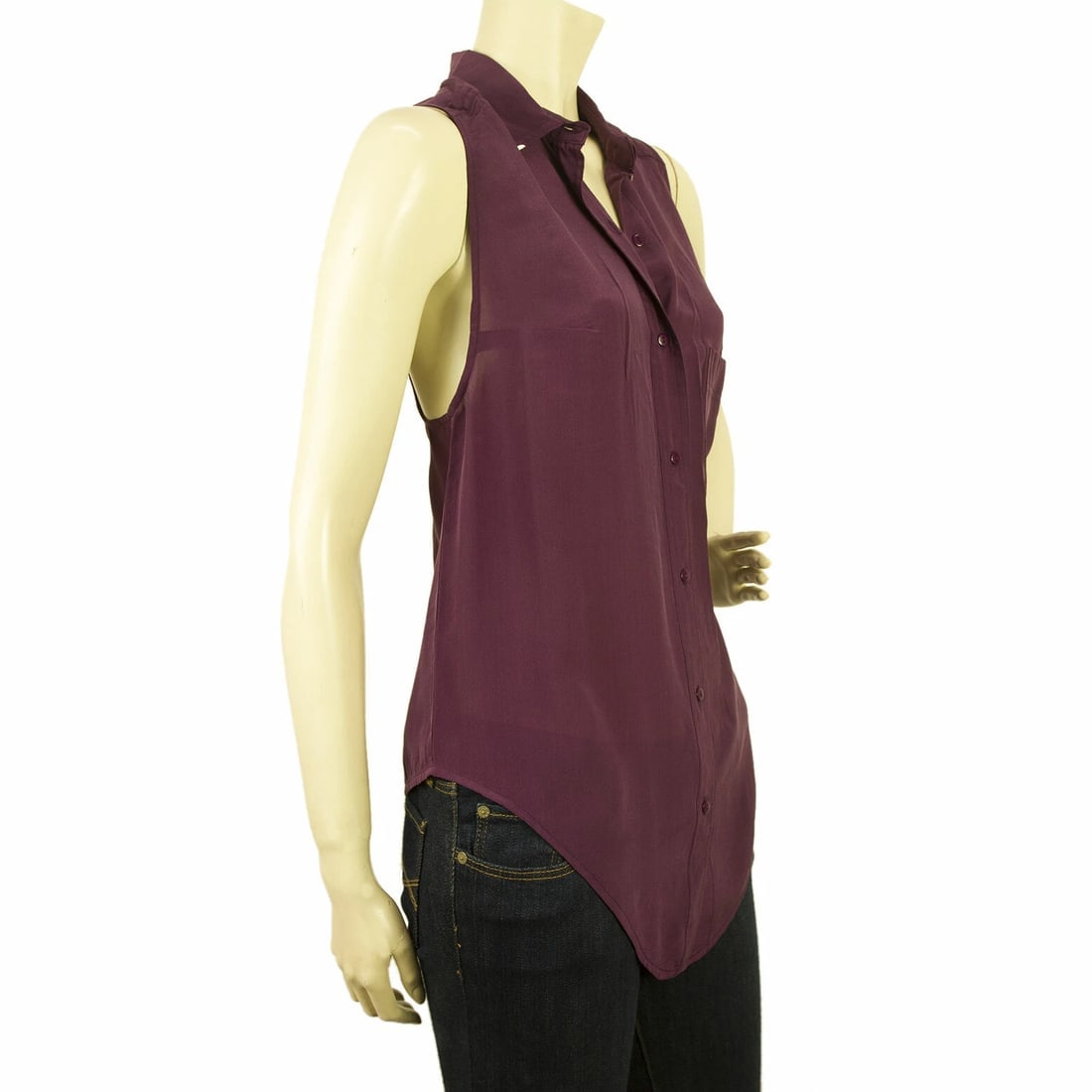 American Retro Purple100% Silk Sleeveless Button Shirt Top Blouse – Sz 36 - 4