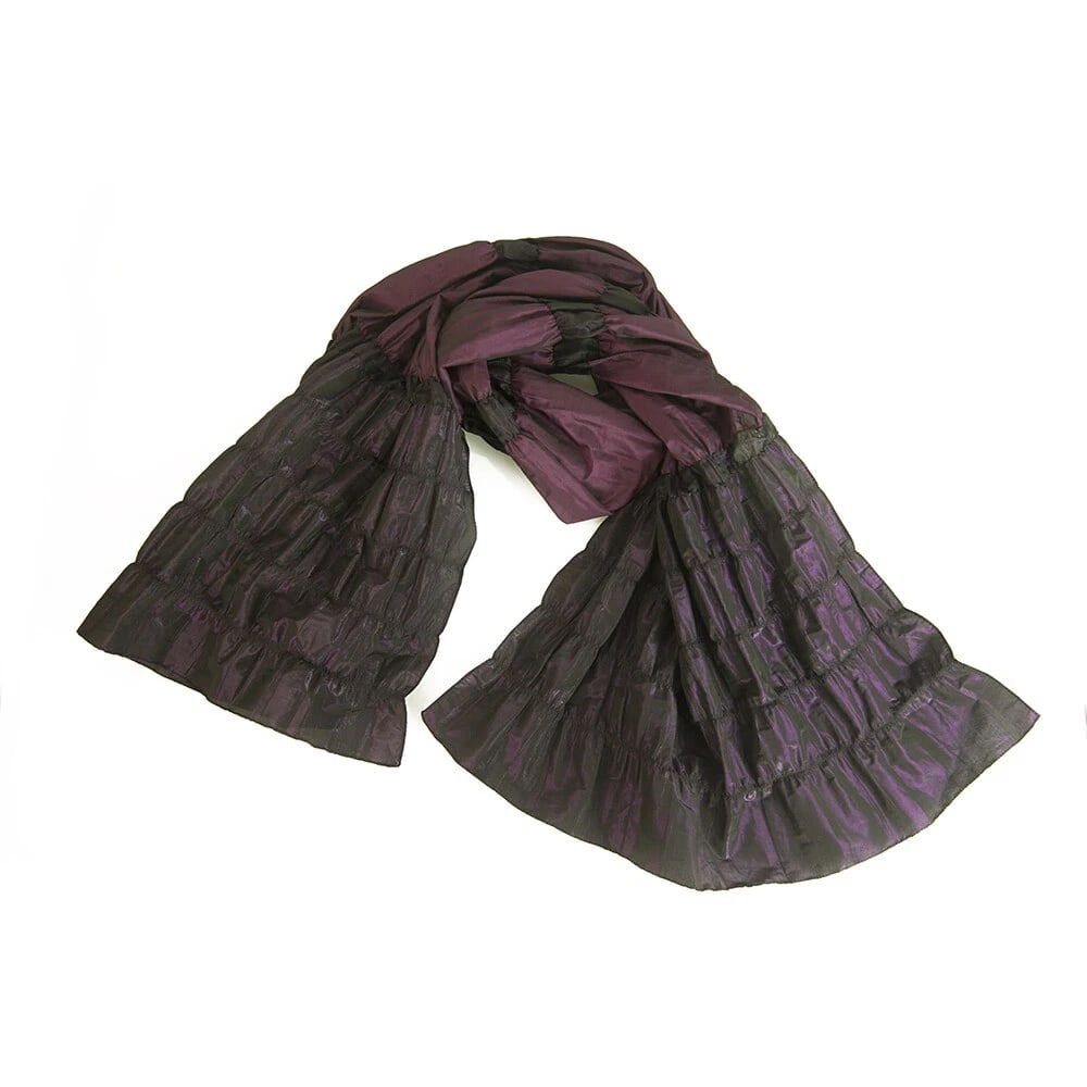 Black Purple Polyester Rectangular Ruched Fabric Long Scarf Shawl - 2