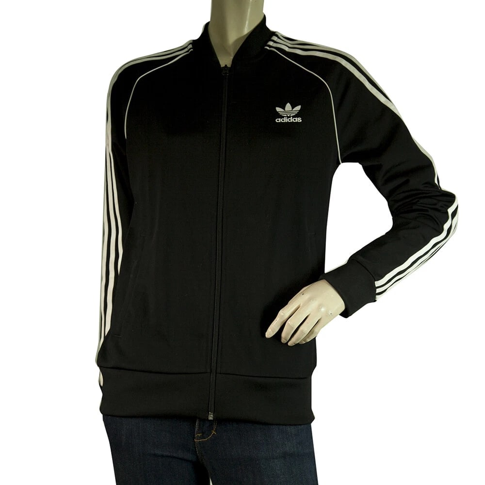 Adidas Black White Stripes Zipper Front Lightweight Unisex Jacket 13 - 14 years (1 of 5)