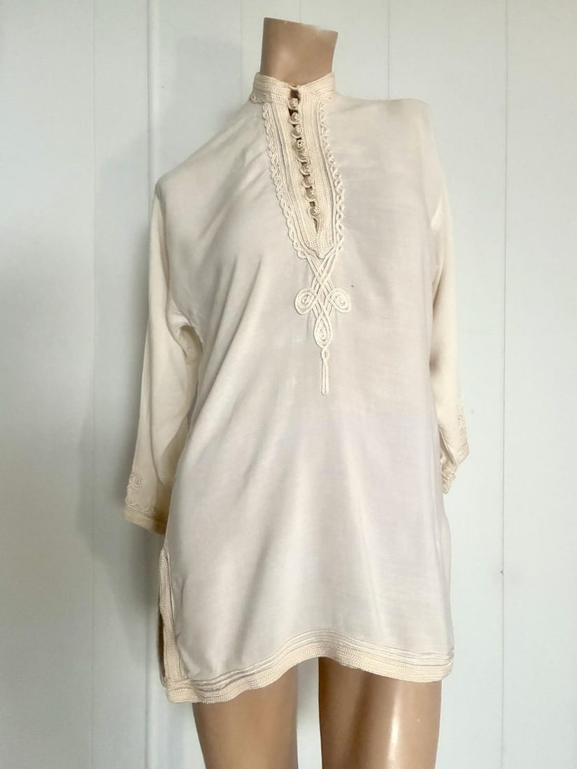 Vintage 1970s White Cotton Moroccan Blouse Sz S (1 of 8)