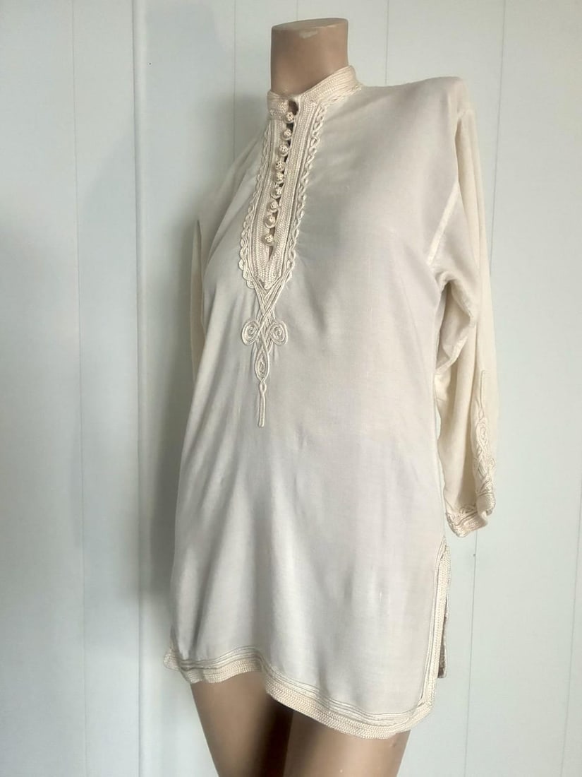 Vintage 1970s White Cotton Moroccan Blouse Sz S - 2