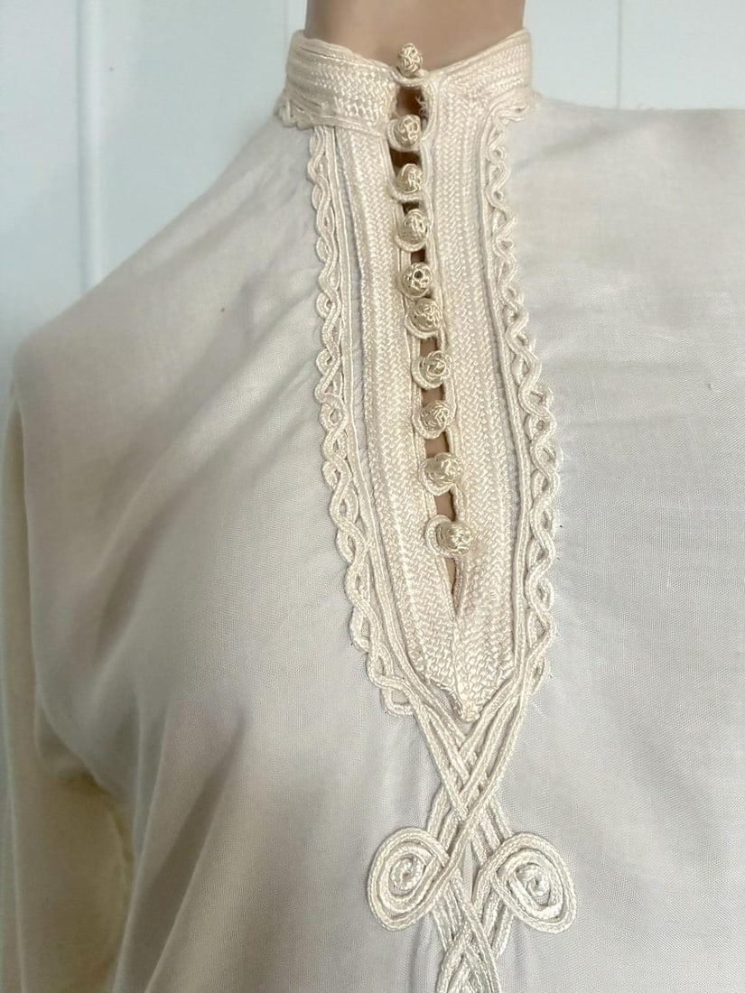 Vintage 1970s White Cotton Moroccan Blouse Sz S - 3