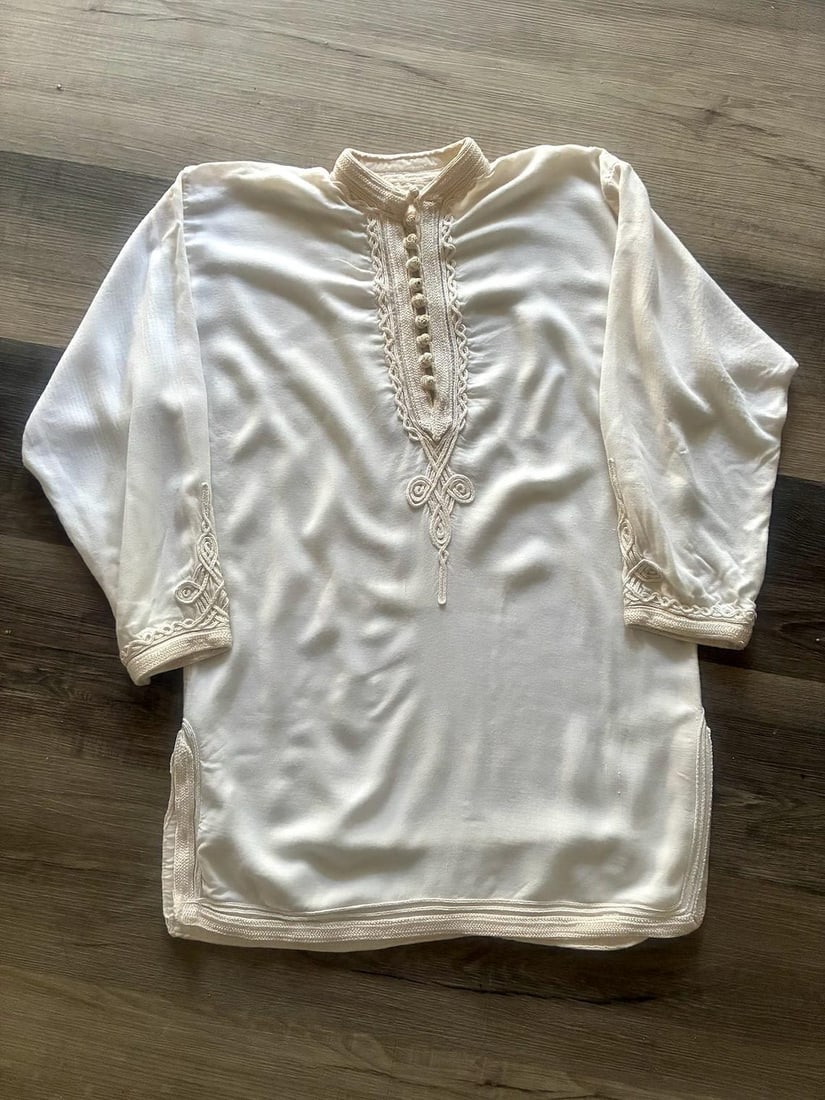 Vintage 1970s White Cotton Moroccan Blouse Sz S - 6