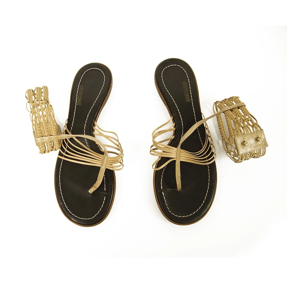 Roberto Cavalli Beige Leather Thin Straps Thong Flats Ankle Sandals Shoes sz 40 - 2