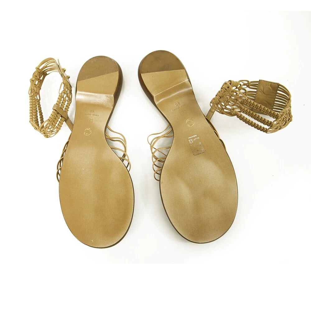 Roberto Cavalli Beige Leather Thin Straps Thong Flats Ankle Sandals Shoes sz 40 - 3