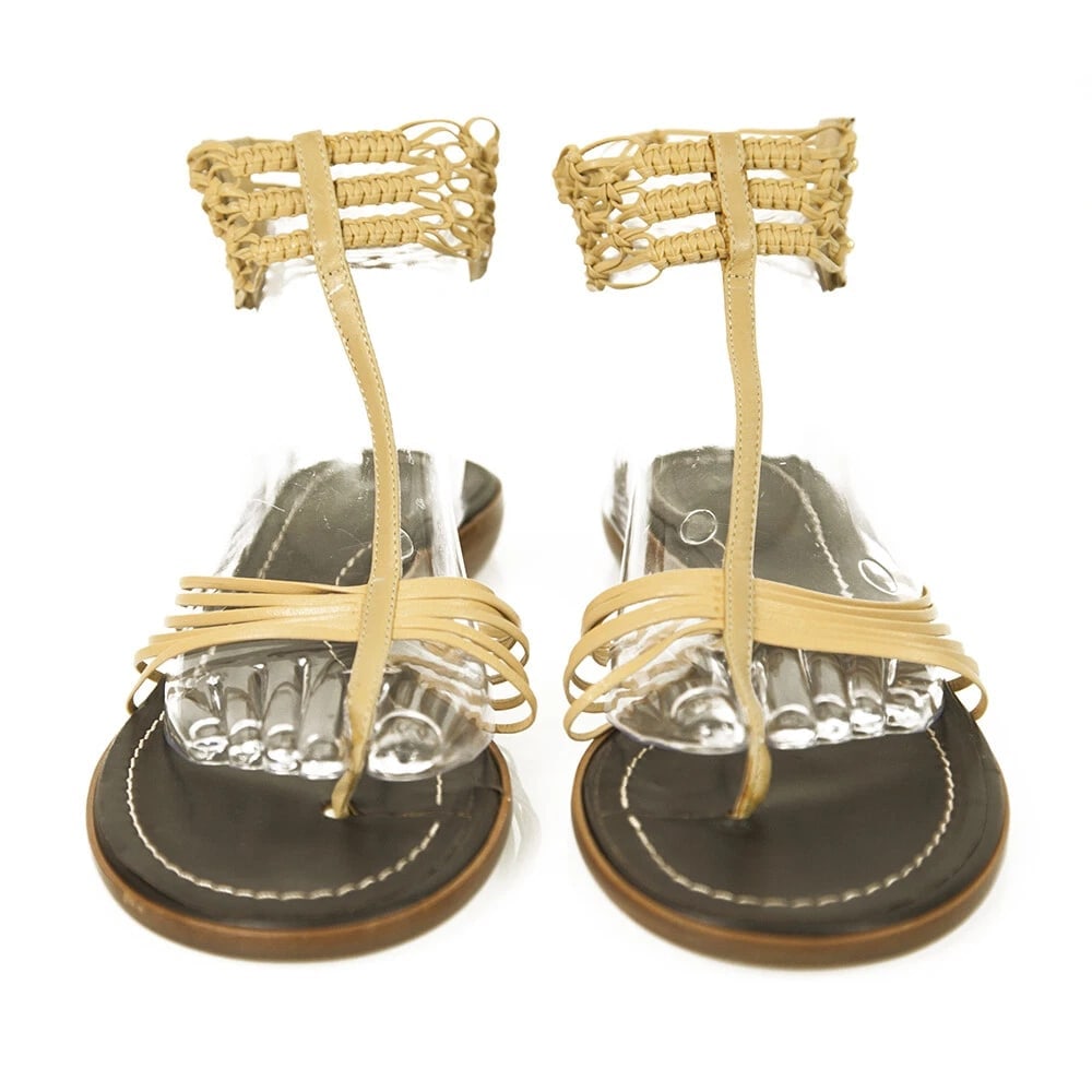 Roberto Cavalli Beige Leather Thin Straps Thong Flats Ankle Sandals Shoes sz 40 - 6