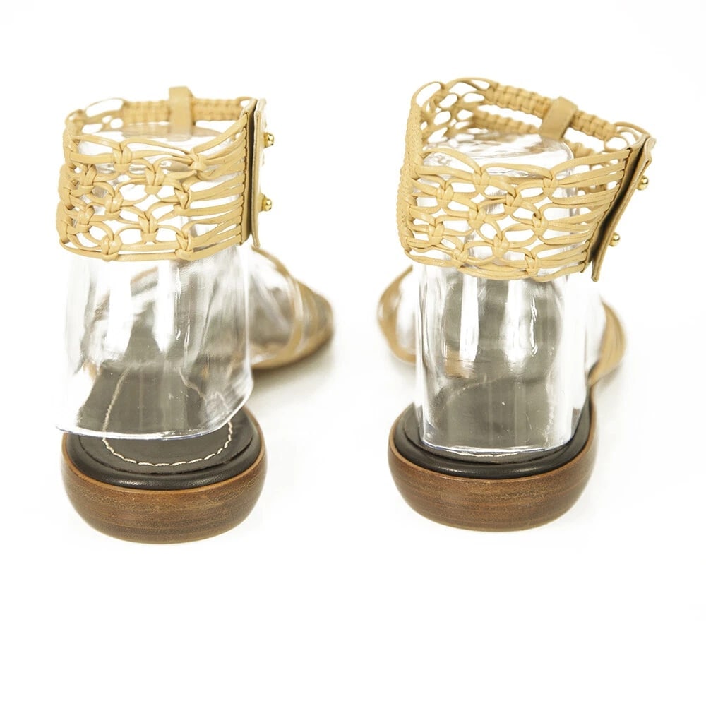 Roberto Cavalli Beige Leather Thin Straps Thong Flats Ankle Sandals Shoes sz 40 - 7