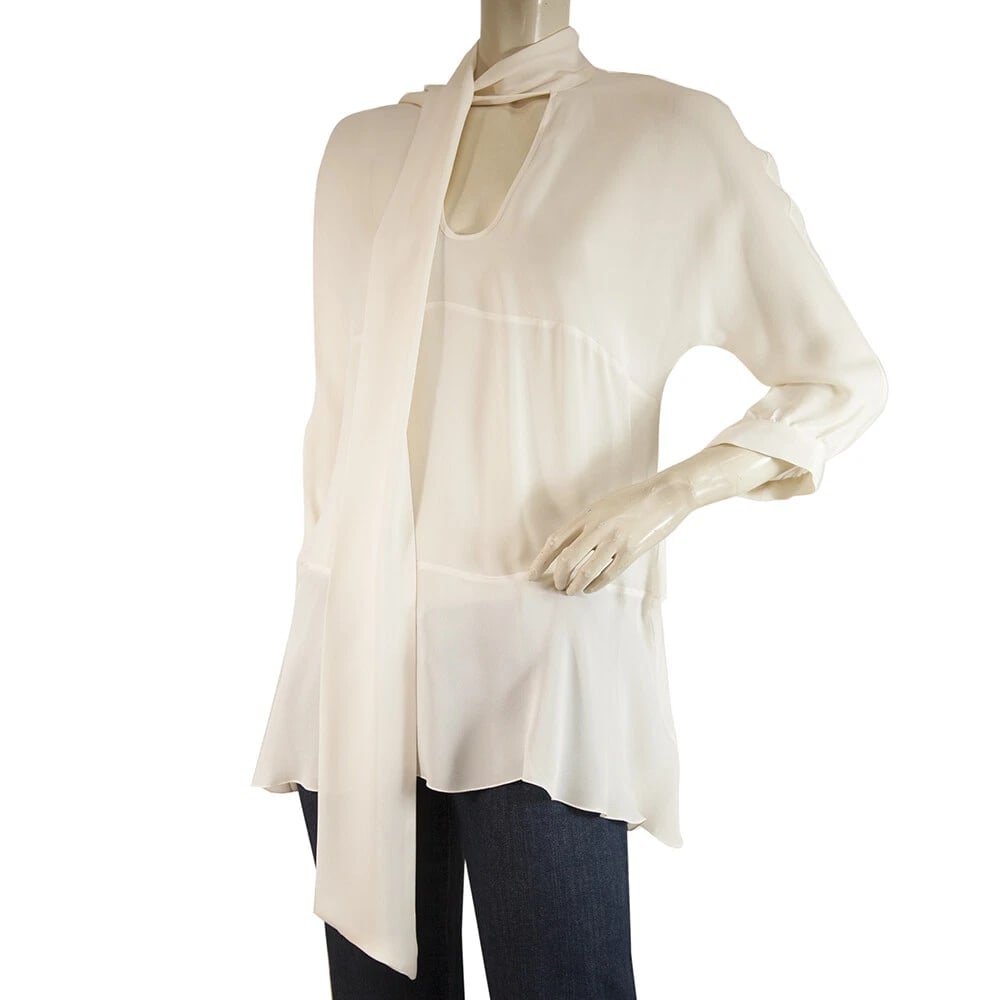 Dondup Off White Ecru 100% Silk Long Blouse Top with Scarf size 42 (1 of 7)