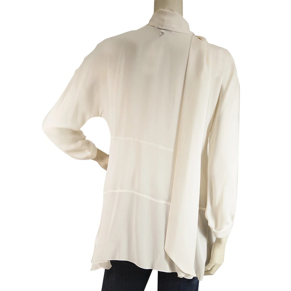 Dondup Off White Ecru 100% Silk Long Blouse Top with Scarf size 42 - 2
