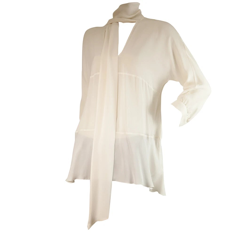 Dondup Off White Ecru 100% Silk Long Blouse Top with Scarf size 42 - 7