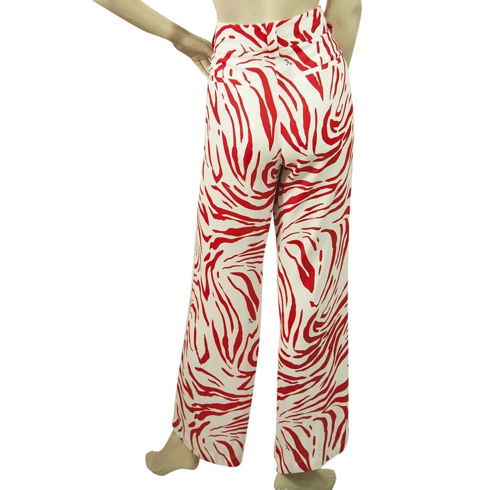 MSGM Milano Red & White Zebra Print Viscose Wide Leg Trousers Pants size 40 - 2