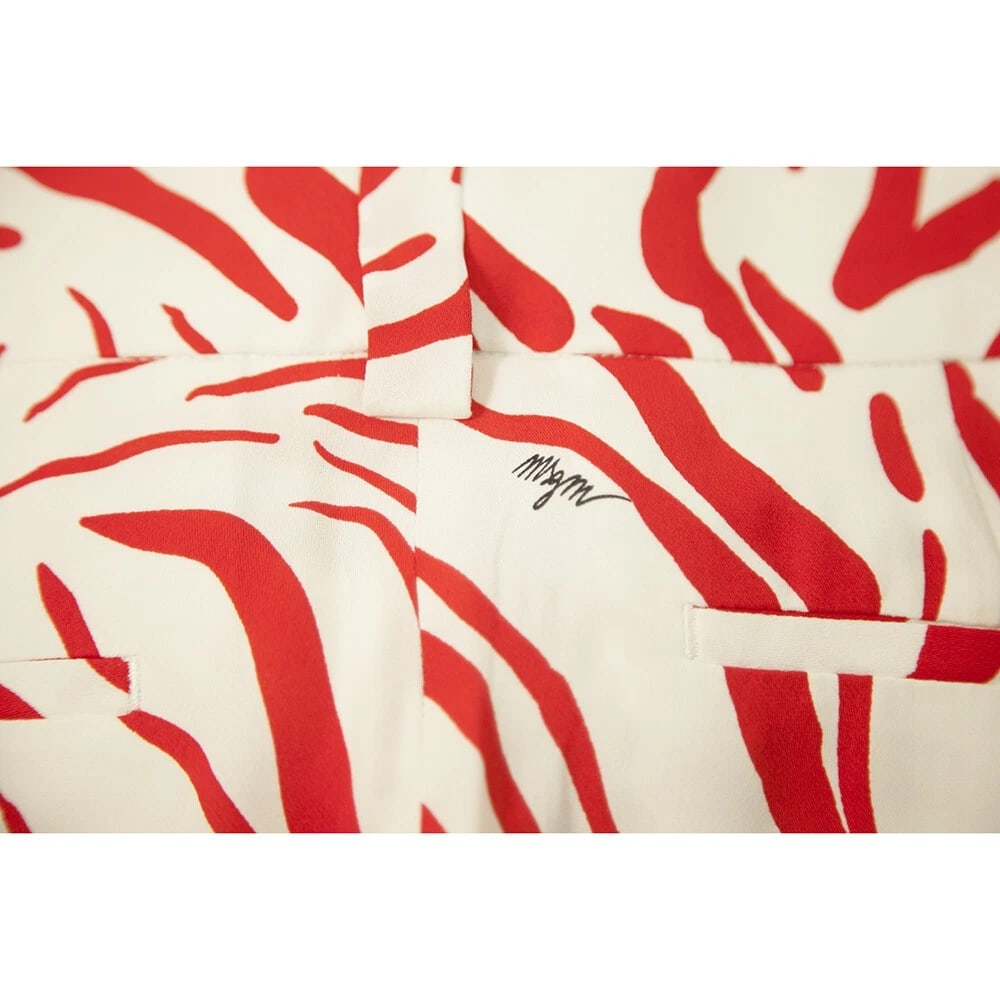 MSGM Milano Red & White Zebra Print Viscose Wide Leg Trousers Pants size 40 - 4