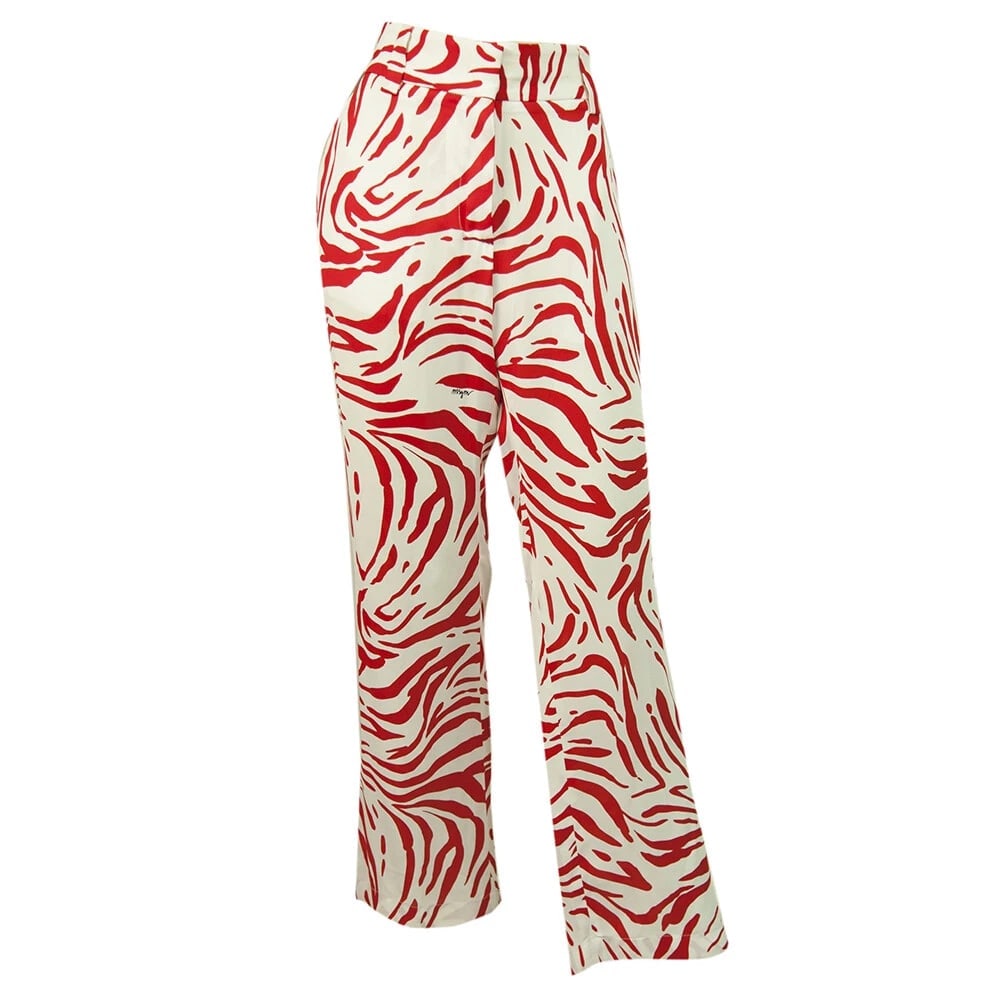 MSGM Milano Red & White Zebra Print Viscose Wide Leg Trousers Pants size 40 - 6