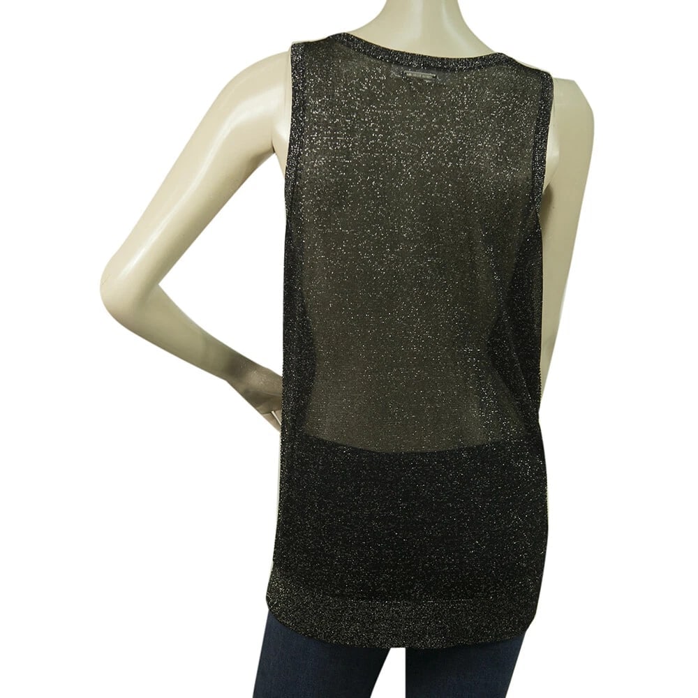 Michael by Michael Kors Black Glittery Sheer Back Sleeveless Tank Top size L - 2