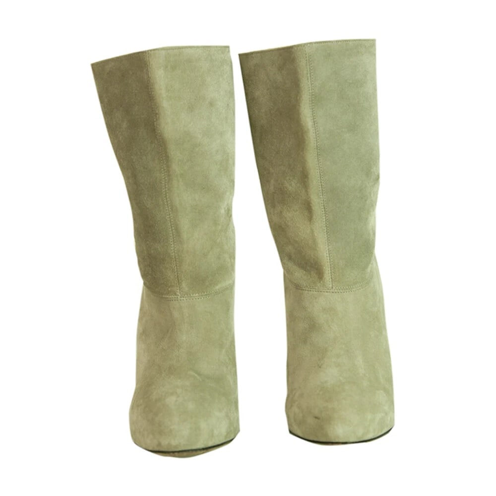 Brian Atwood Gray Suede Leather Pull On Calf Booties Boots Heels Shoes size 37 - 5