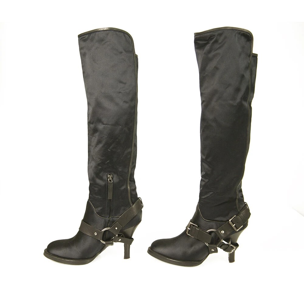 Ermanno Scervino Blue Satin Black Leather Over The Knee Boots Heels Shoes sz 39 - 4