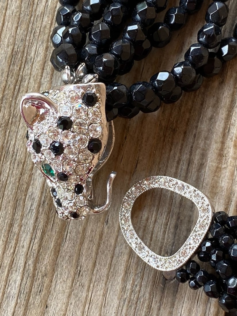 Vintage KJL Nina Ricci Rhinestone Leopard Necklace & Earrings Set - 5