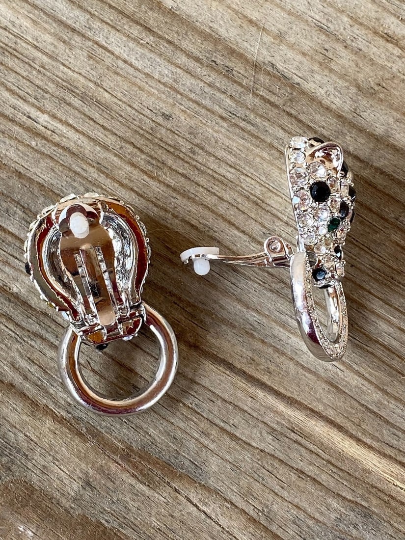 Vintage KJL Nina Ricci Rhinestone Leopard Necklace & Earrings Set - 9