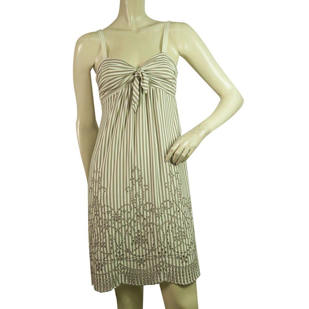 BCBG Max Azria Beige White Stripes Spaghetti Straps Mini Length Dress size XS (1 of 6)