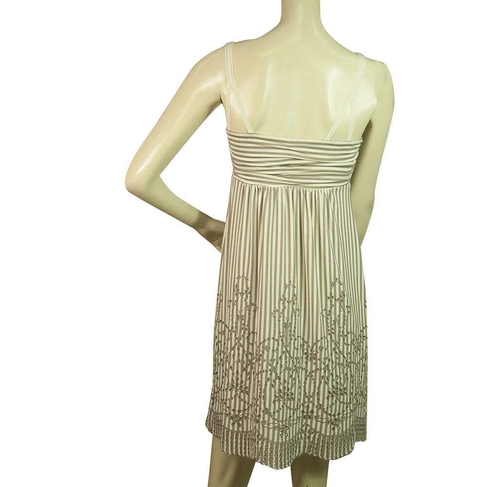BCBG Max Azria Beige White Stripes Spaghetti Straps Mini Length Dress size XS - 2