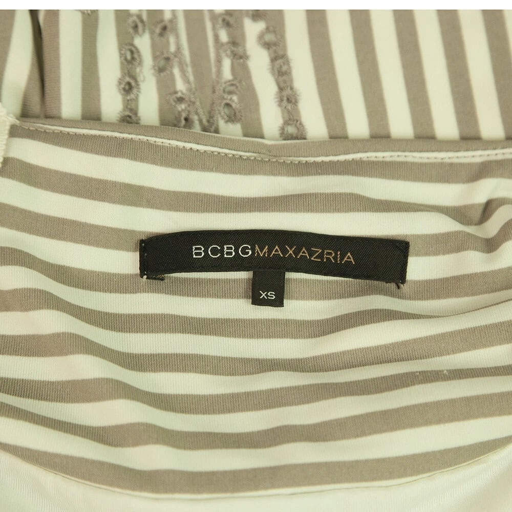 BCBG Max Azria Beige White Stripes Spaghetti Straps Mini Length Dress size XS - 3