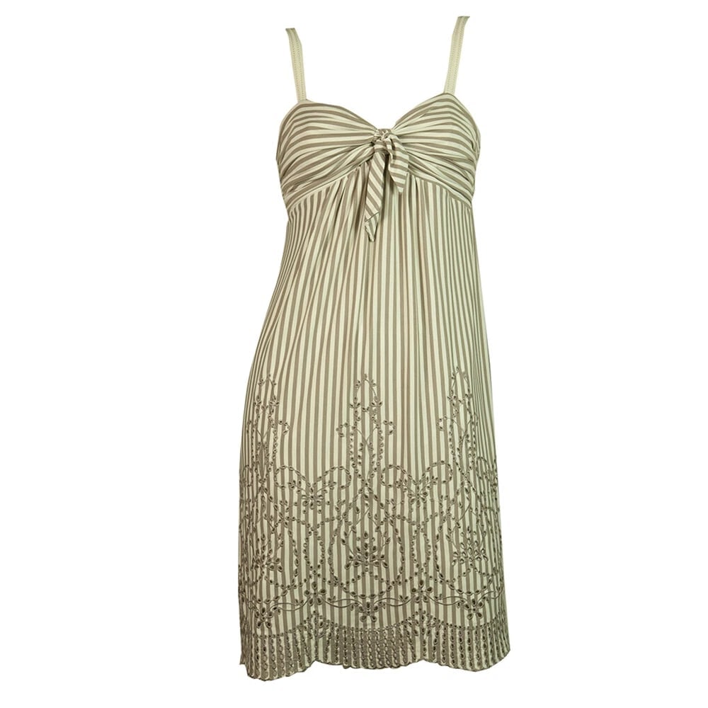 BCBG Max Azria Beige White Stripes Spaghetti Straps Mini Length Dress size XS - 6