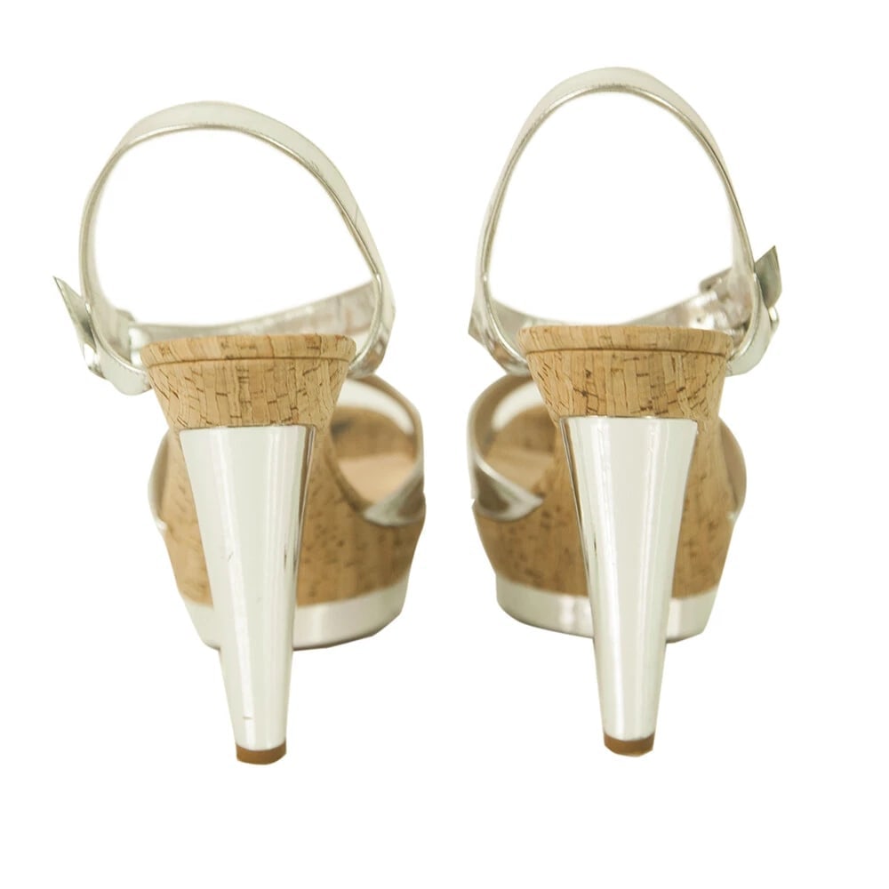 Christian Louboutin La Falaise Silver Leather and Cork Platform Heels Sandals 40 - 7