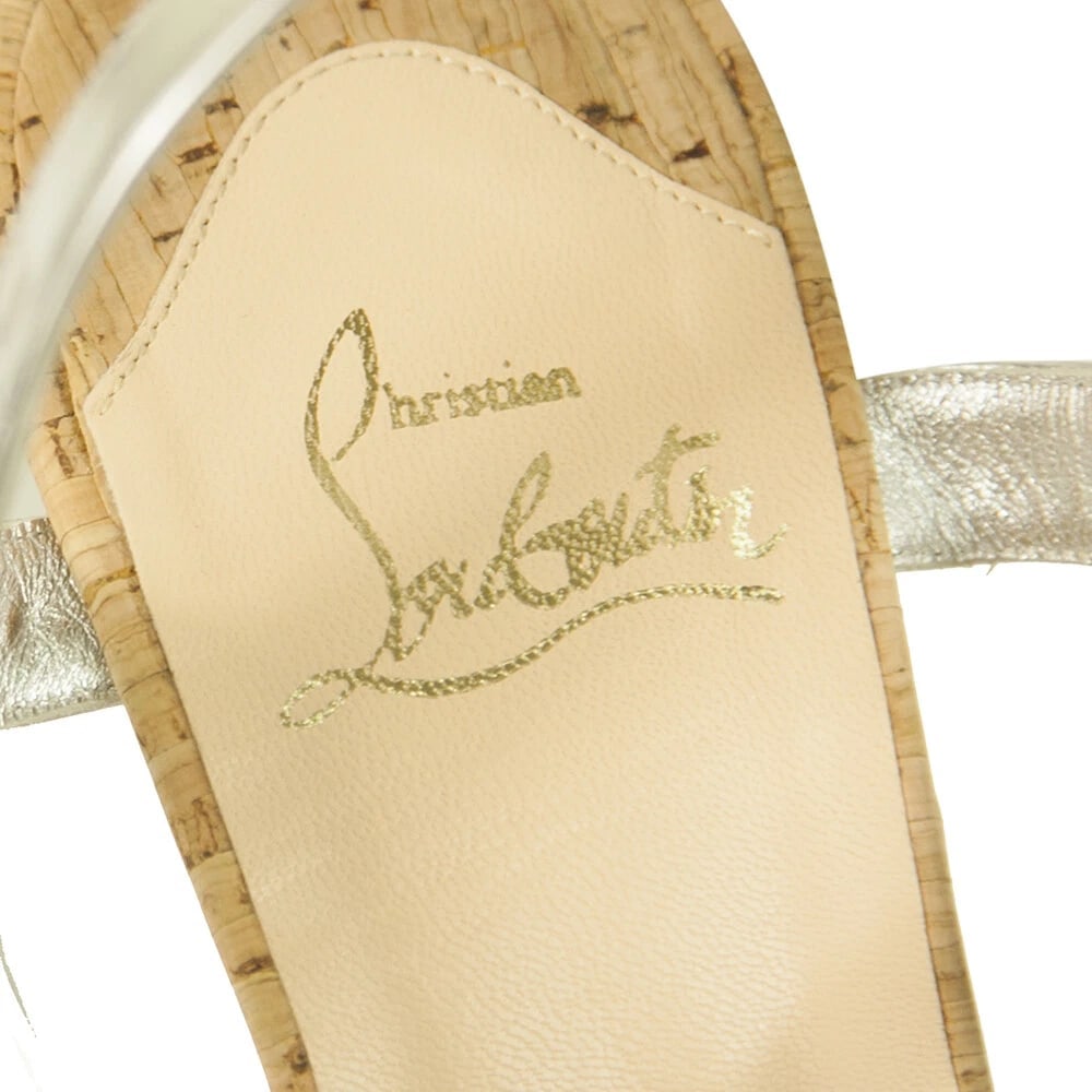 Christian Louboutin La Falaise Silver Leather and Cork Platform Heels Sandals 40 - 8