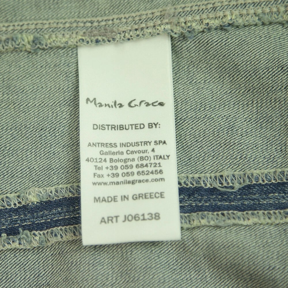 Manila Grace Blue Denim Jeans Sequined shoulders Vest Jacket Gillet sz 40 - 4