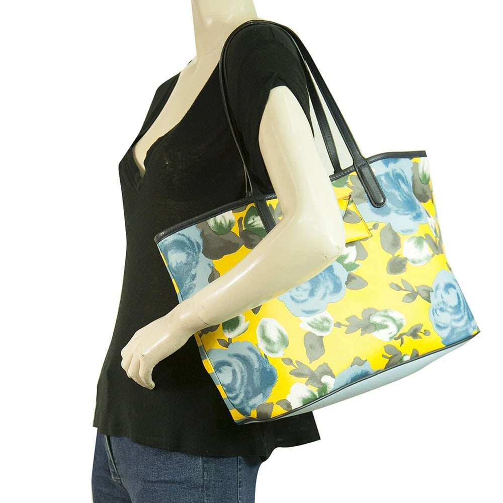 Marc by Marc Jacobs Yellow Blue Floral Canvas Shopper Tote Shoulder Bag Handbag - 8