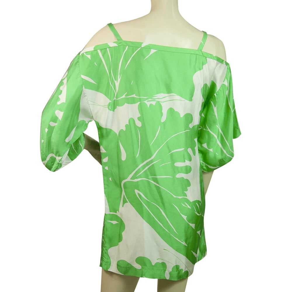 Tibi Green Leaves White Floral Short Sleeves Open Shoulders Mini Dress size S - 2