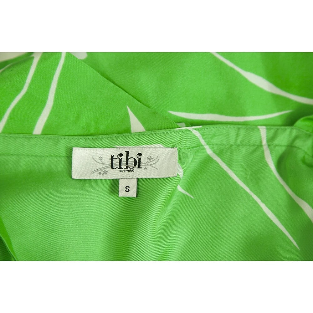 Tibi Green Leaves White Floral Short Sleeves Open Shoulders Mini Dress size S - 3