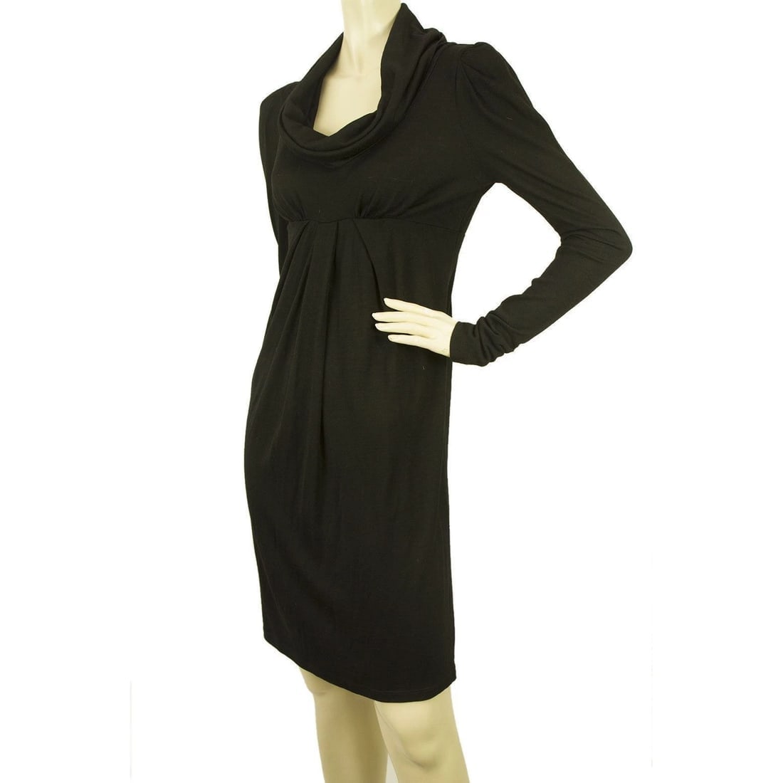 Vanessa Bruno Black Wool Fine Knit Long Sleeves Cowl Neck Mini Dress - 4