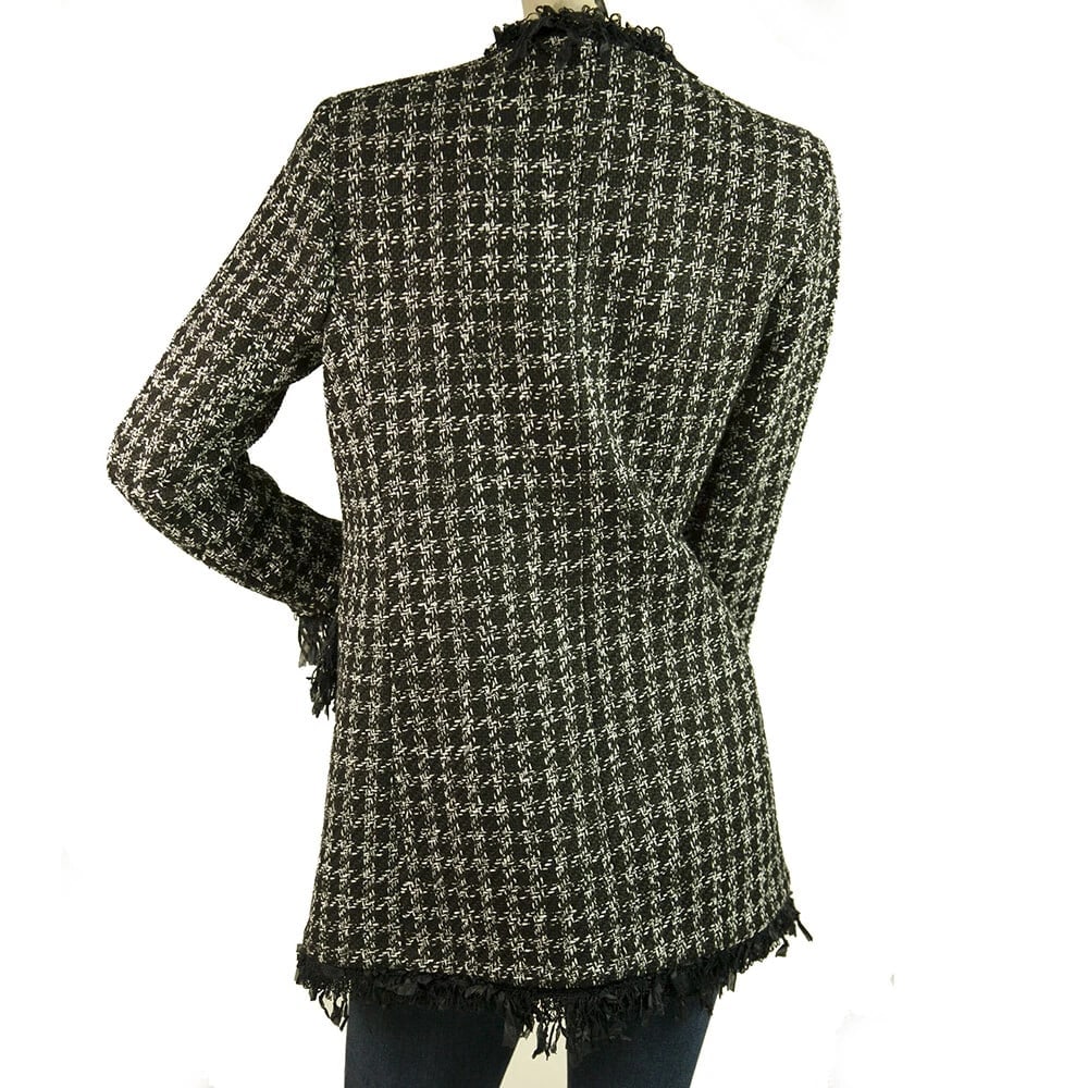 Twenty 29 Black & White Tweed Dark Blue Fringes Button Front Jacket size S - 2