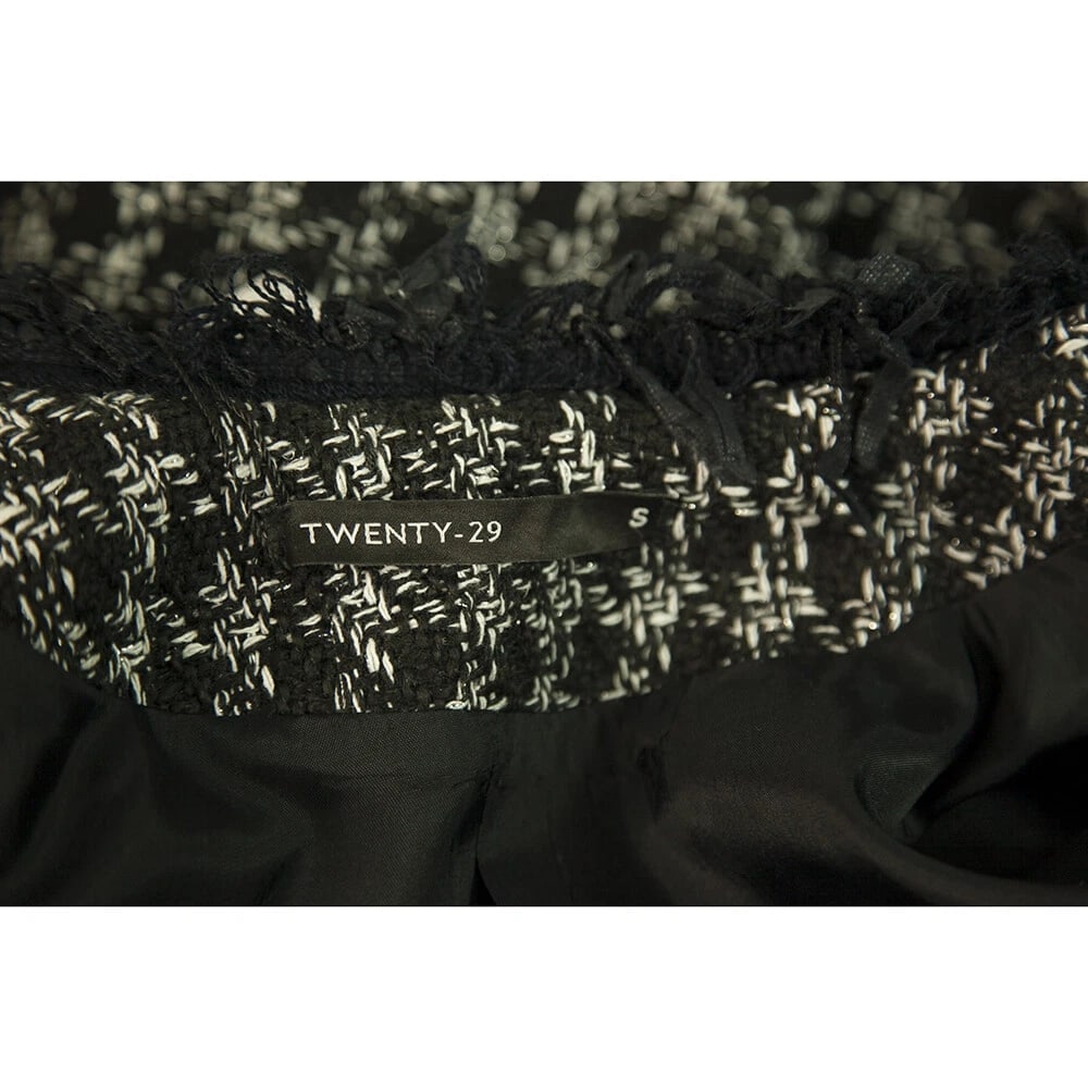 Twenty 29 Black & White Tweed Dark Blue Fringes Button Front Jacket size S - 3