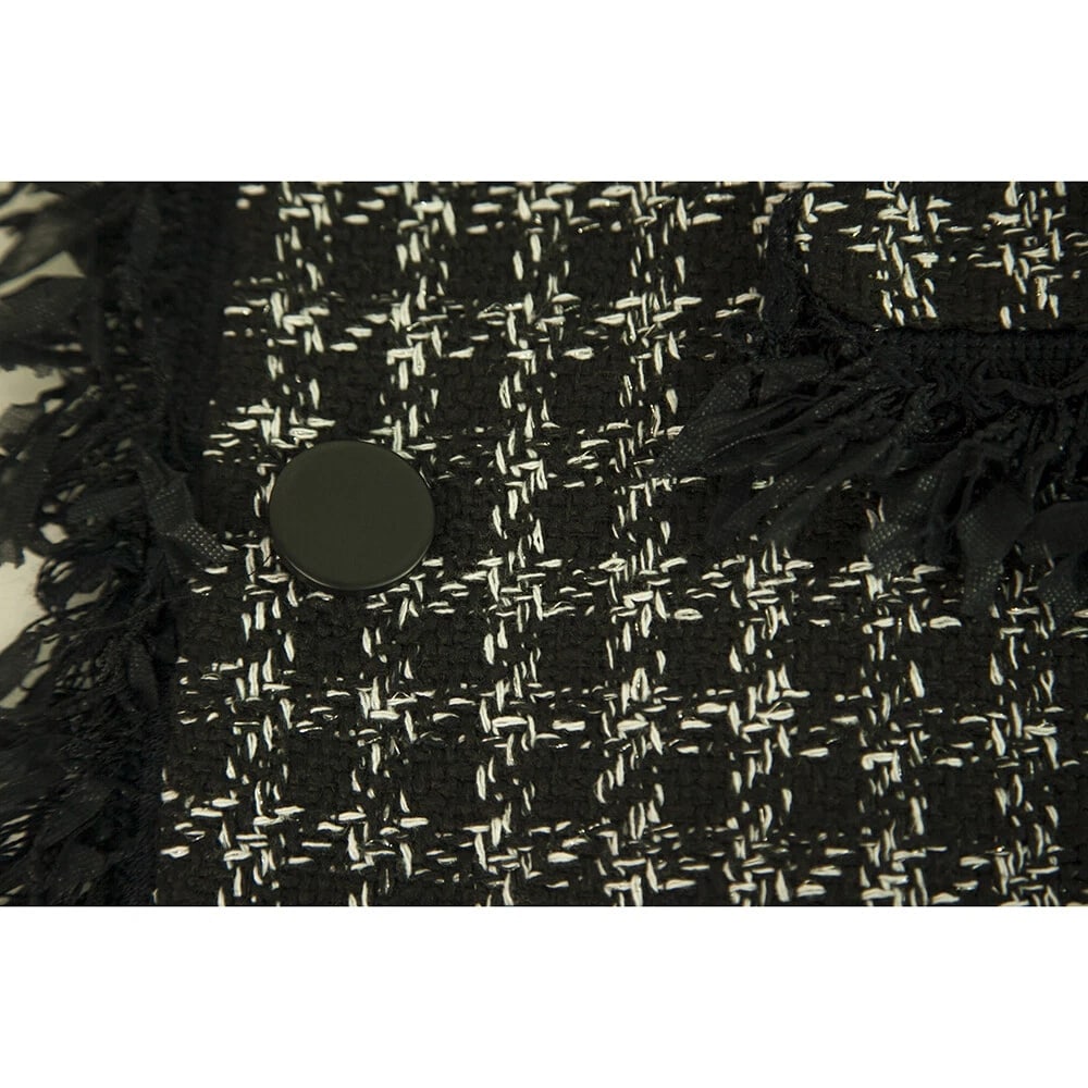 Twenty 29 Black & White Tweed Dark Blue Fringes Button Front Jacket size S - 5