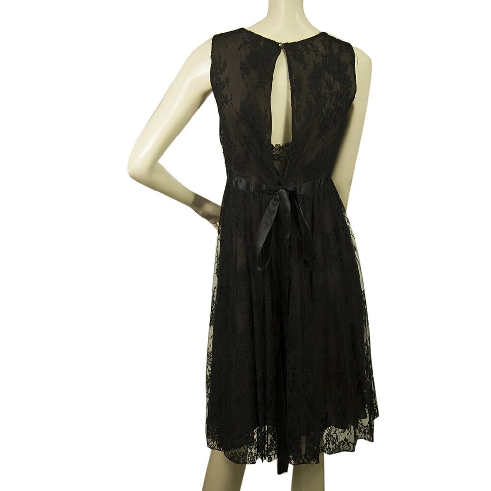 Azzaro Black Floral Lace Sleeveless Knee Length Cocktail Evening dress sz 38 - 2