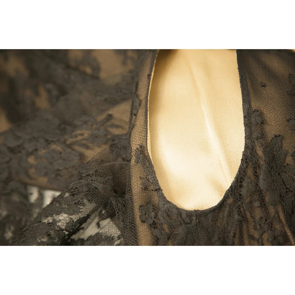 Azzaro Black Floral Lace Sleeveless Knee Length Cocktail Evening dress sz 38 - 5