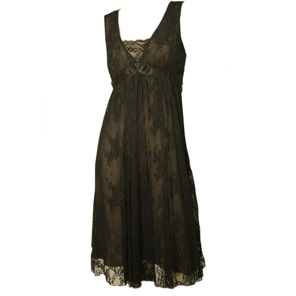 Azzaro Black Floral Lace Sleeveless Knee Length Cocktail Evening dress sz 38 - 6