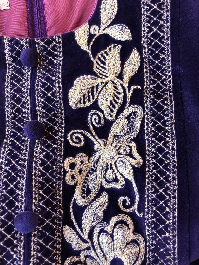 Vintage 1960s 1970s Purple Velvet Maxi Dress Sz xS - 10