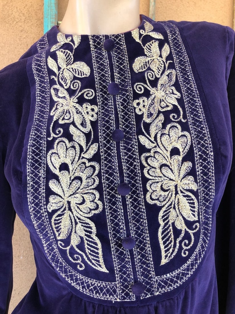 Vintage 1960s 1970s Purple Velvet Maxi Dress Sz xS - 4