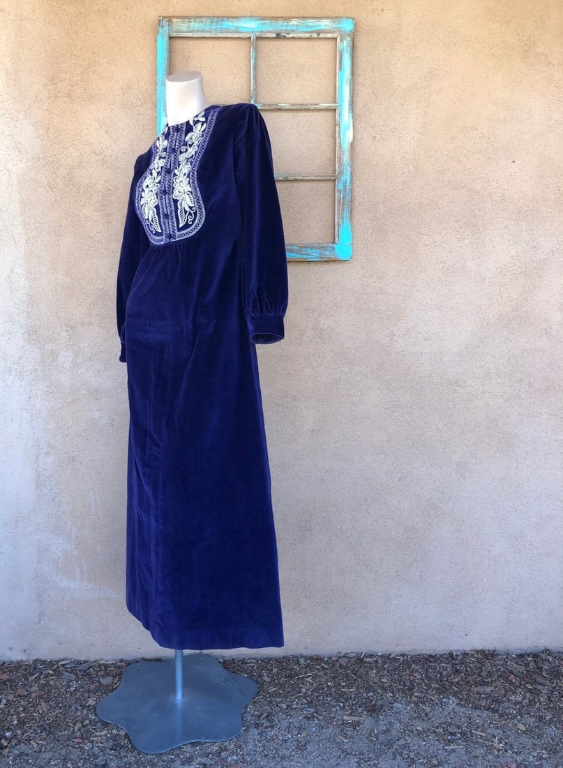 Vintage 1960s 1970s Purple Velvet Maxi Dress Sz xS - 5