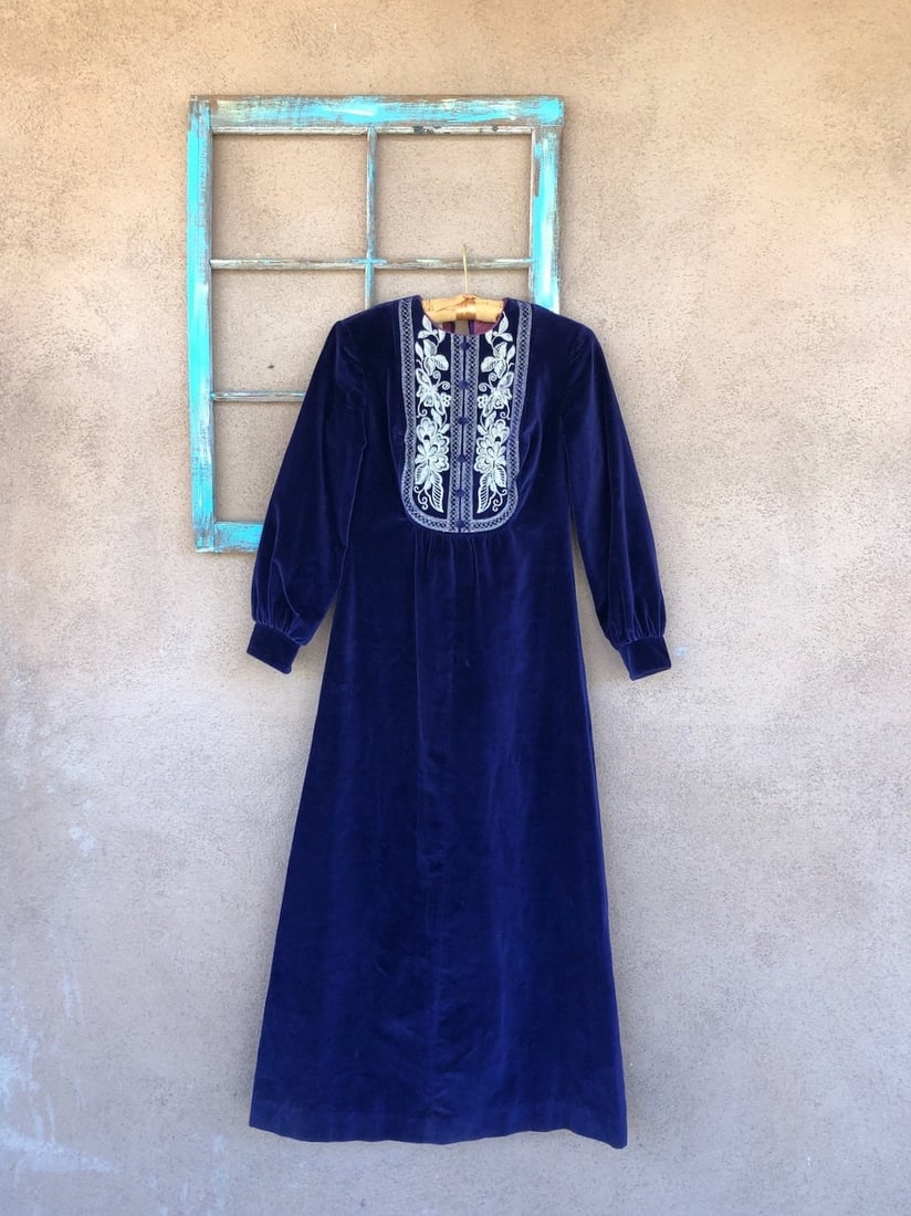 Vintage 1960s 1970s Purple Velvet Maxi Dress Sz xS - 7