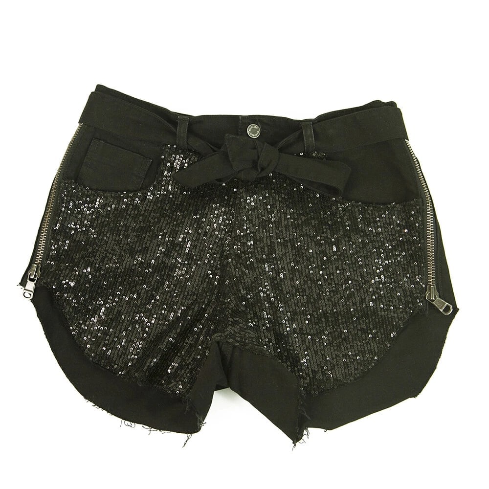 Libelloula Black Sequined front Zippers Summer Shorts Trousers Pants: Title:Libelloula Black Sequined front Zippers Summer Shorts Trousers Pants Description:Libelloula Black Sequined front Zippers Summer Shorts Trousers Pants Swap your dresses this summer for a smart pa