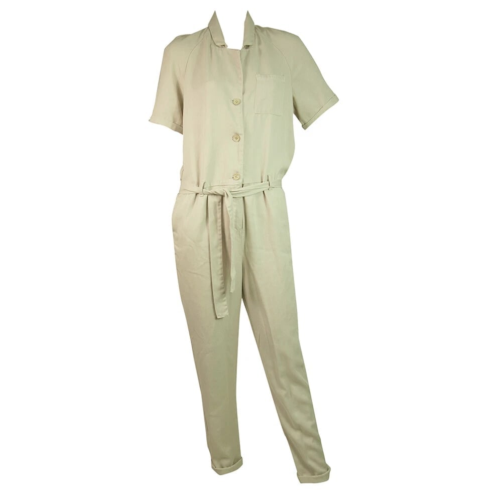 American Vintage Cream Soft Lyocell Short Sleeve Belted Overall Jumpsuit size S - 7