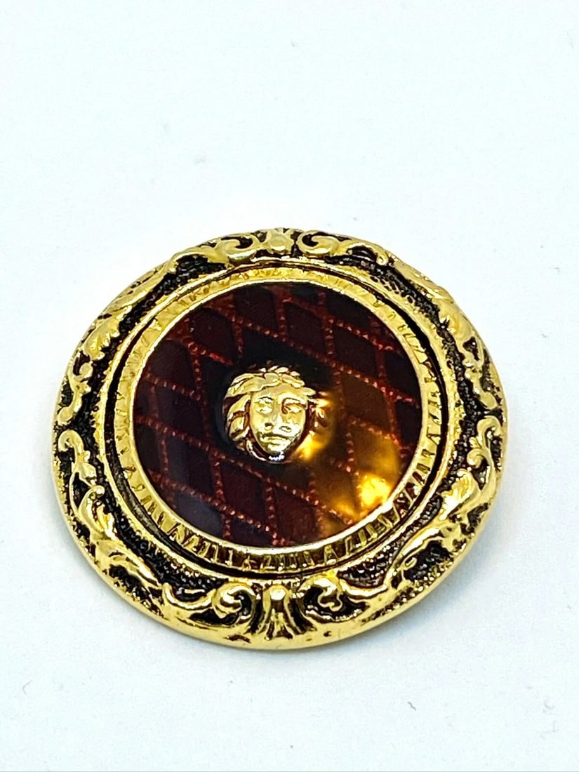 Versace Vintage Medusa Head Shank Button with Brown color lacquer and border - 2