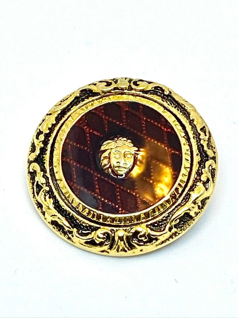 Versace Vintage Medusa Head Shank Button with Brown color lacquer and border - 3